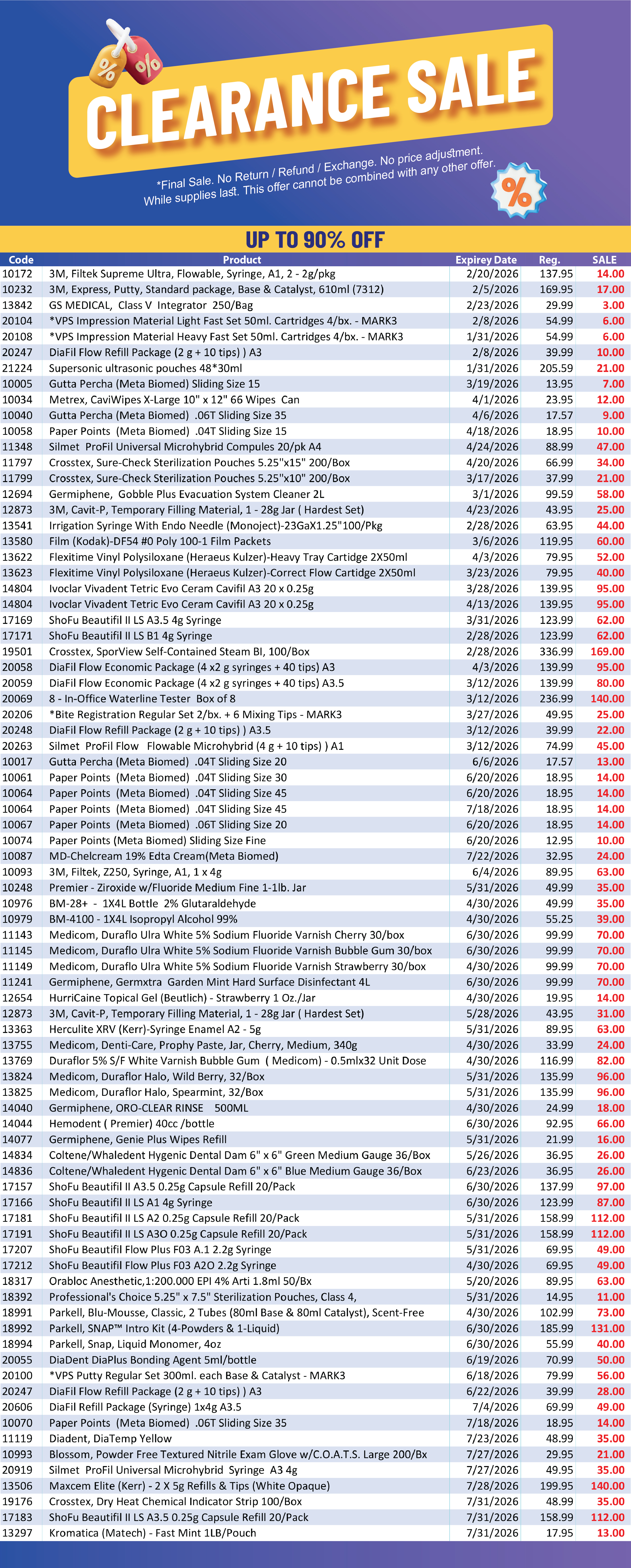 Clearance sale 26.1 01