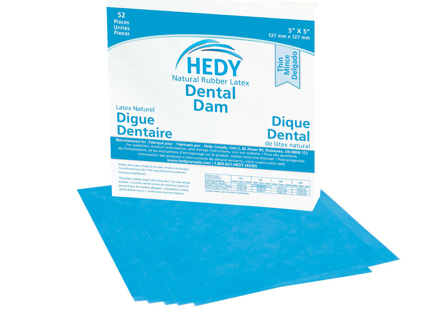 Latex dental dam 5x5 thin blue 310db 5t new