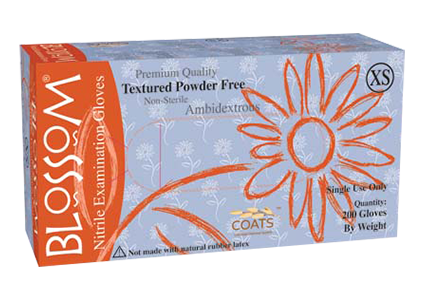 Powder free textured nitrile exam gloves with coat